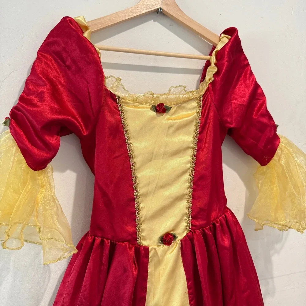 Vintage Disney Reversible Belle Costume Dress Satin Gown Size Large Youth